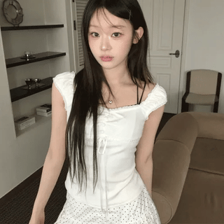 Fate Button Lace Ribbon Top