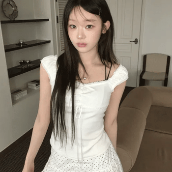 Fate Button Lace Ribbon Top