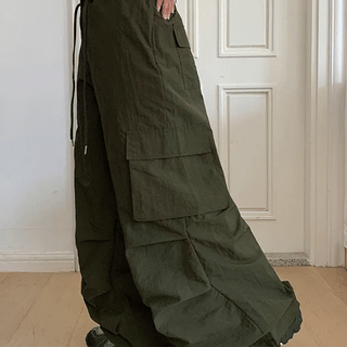 Hutin Nylon Cargo Wide Pants