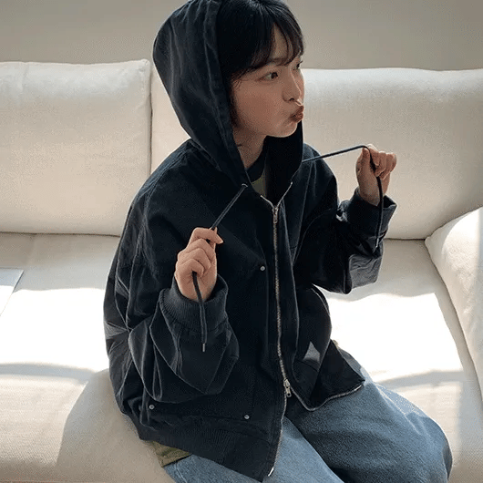 Gizz Cotton Rivet Hooded Zip-Up Jumper
