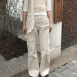 Low cargo bootcut pants