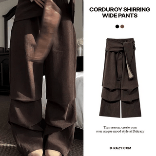 Corduroy Belted Parachute Elastic Pants