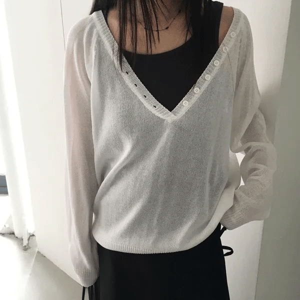 Bird Button V-neck Knit (4 colors)
