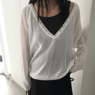 Bird Button V-neck Knit (4 colors)