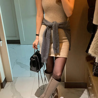 Square neck lambswool seamless dress