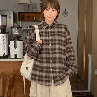 Giren Check Oversized Long Sleeve Shirt