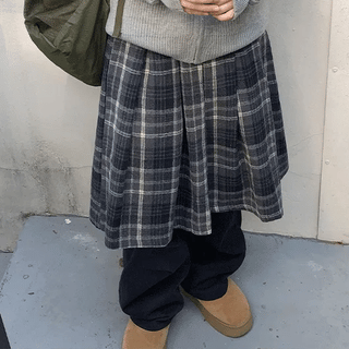 Gilnas Elastic Check Midi Skirt