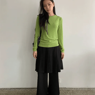 Chipped Elastic Pleated Layered Skirt Pants