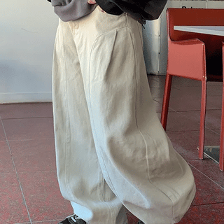 Hubit Pintuck Cotton Denim Wide Pants