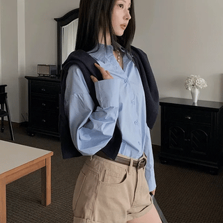 Basic Boxy Cotton Long Sleeve Shirt