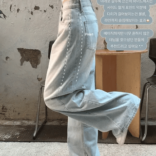 Kao Vintage Washed Wide Denim Pants
