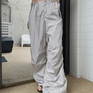 Glossy Parachute Wide Elastic Pants