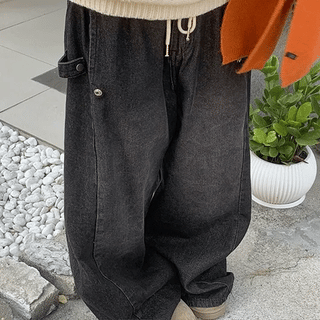 Hoem Side Pintuck Denim Wide Pants