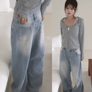Azuki Tone-Up Washed Wide Denim Pants