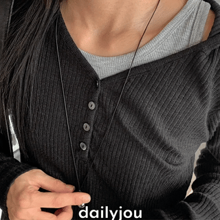 Kylo Ribbed Button Hoodie Long Sleeve T-shirt