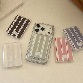 [SET] Autumn Cotton Stripe MagSafe Gel Hard Phone Case + MagSafe Clear Card Wallet