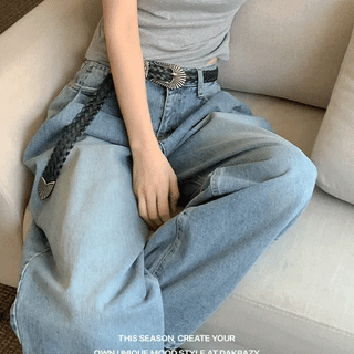 Balloon fit single-pleat vintage denim wide pants