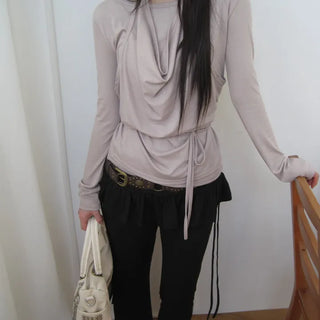 Halter Drape Off-Shoulder Boat Neck T-Shirt