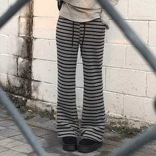 Y2K Striped Low-Rise Bootcut Pants / Elastic Waist Daily Training Pants Tracksuit Vintage Low-Waist Striped Pants Pants