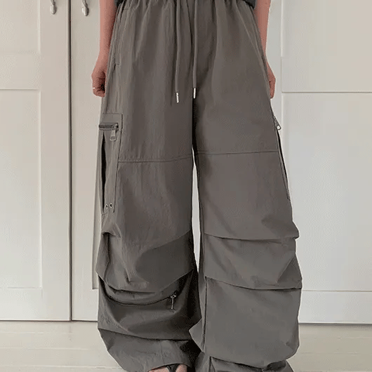 Pouffon Parachute Cargo Nylon Wide Pants