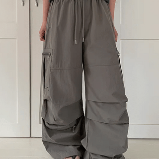 Pouffon Parachute Cargo Nylon Wide Pants