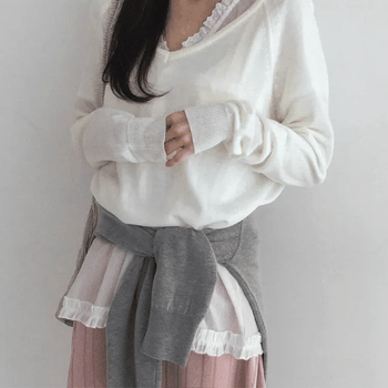 Fairy Layered Deep V-Neck Long Sleeve Knit