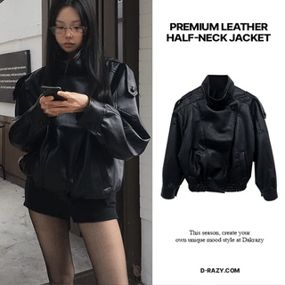 Milano High-Neck Oversized Leather Jacket
