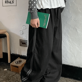 Deggins Line Color Block Track Elastic Wide Pants