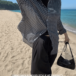 Seersucker Laurent Check Oversized Shirt