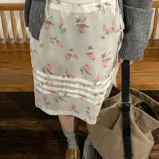 PN Watercolor Lace Banding Midi Skirt