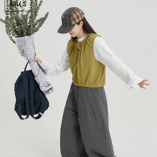 Poiman Shirred Ribbed Ribbon Vest