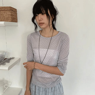 Repaint Dot See-through Layered 3/4 Sleeve Tee