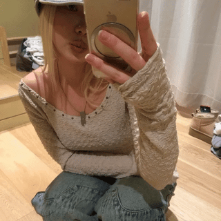 Beige Hotfix Off-Shoulder T-Shirt