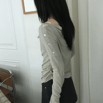 Mago Button Slit Long Sleeve T-shirt