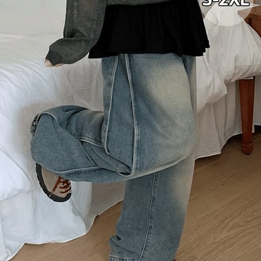 Tume Washed Cut Denim Wide Pants