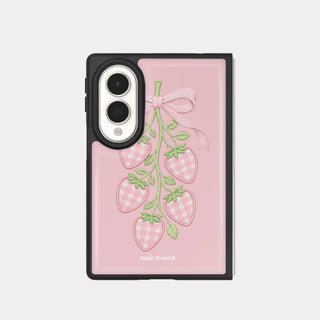 Strawberry Picnic Galaxy Z-Flip Fold 8 Epoxy Black Bumper Case