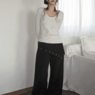 Studded Scarf Wrap Cotton Pants