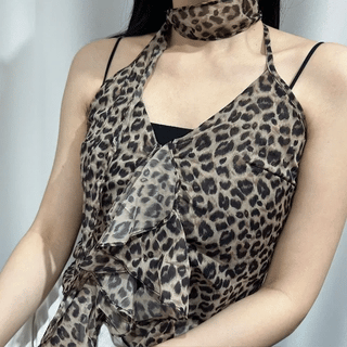 Y2K American Leopard Ribbon Lace Sleeveless Top / Sleeveless Camisole Sleeveless Summer Sleeveless Slim Fit Delicate Fit Summer Clothes Leopard Print Sleeveless