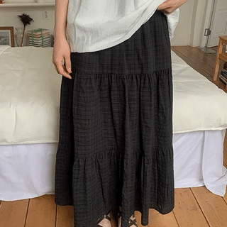 Konomi Check Elastic Waist Long Skirt