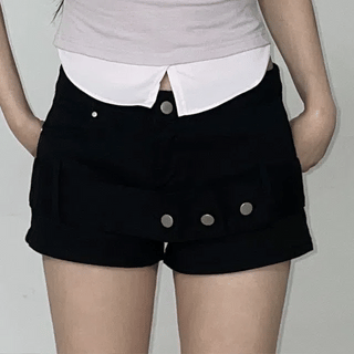 Y2K Napoleon Button Low-Rise Hot Pants / Epaulet Pants Shorts Summer Pants Training Pants Vintage Elastic Waist Pants