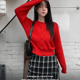 Color Olive Round Knit Cardigan