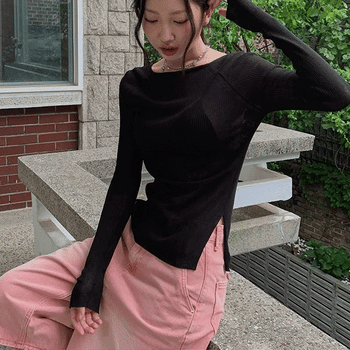 See-through Slim Cut Ribbed Knit