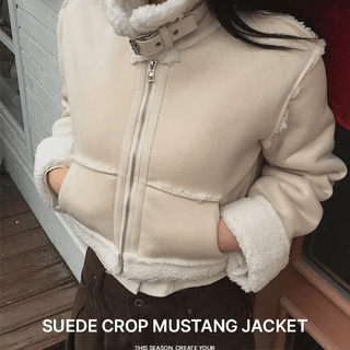 Suede Sheepskin Crop Shearling Jacket