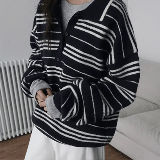 Latte Stripe Loose Fit Collared Knit