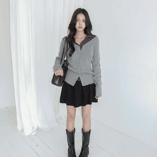 Inov Suede Ruffle Banding Mini Skirt