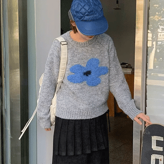Melbona Flower Raglan Wool Round Knit