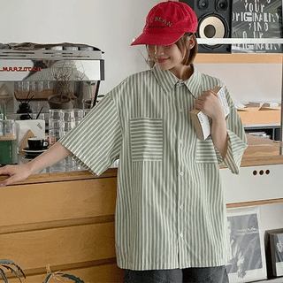 Leble Pocket Stripe Short Sleeve Overshirt