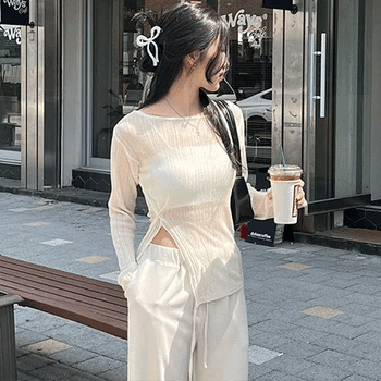 Slit Cool Summer Long-Sleeve Knit