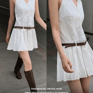 Halter Pleated Mini Sleeveless Dress