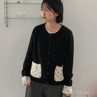 Svet Color Block Dot Layered Knit Cardigan